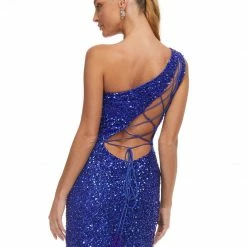 In Stock Corset Dresses Ashley Lauren 4469 Size 0 Red Cocktail Dress One Shoulder Asymmetrical Lace Up Back