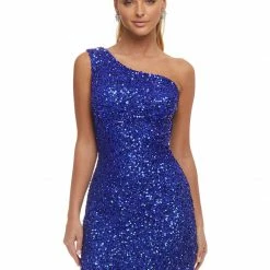 Ashleylauren Ashley Lauren 4469 Cocktail Dress One Shoulder Asymmetrical Lace Up Back Sequin Dresses