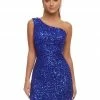 In Stock Ashley Lauren 4469 Royal Size 4 Cocktail Dress One Shoulder Asymmetrical Lace Up Back Corset Dresses