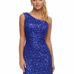 Ashleylauren Ashley Lauren 4469 Cocktail Dress One Shoulder Asymmetrical Lace Up Back Sequin Dresses