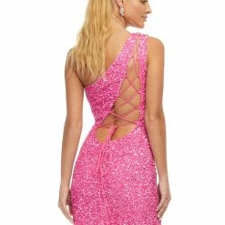 Ashleylauren Ashley Lauren 4469 Cocktail Dress One Shoulder Asymmetrical Lace Up Back