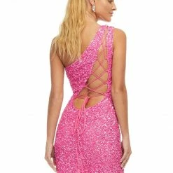 In Stock Corset Dresses Ashley Lauren 4469 Size 0 Red Cocktail Dress One Shoulder Asymmetrical Lace Up Back