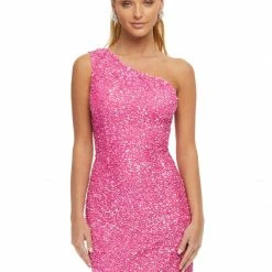 In Stock Corset Dresses Ashley Lauren 4469 Size 0 Red Cocktail Dress One Shoulder Asymmetrical Lace Up Back