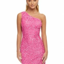 Ashleylauren Ashley Lauren 4469 Cocktail Dress One Shoulder Asymmetrical Lace Up Back