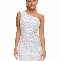 In Stock Corset Dresses Ashley Lauren 4469 Size 0 Red Cocktail Dress One Shoulder Asymmetrical Lace Up Back