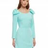 Ashleylauren Long Sleeve Dresses Ashley Lauren 4470 Aqua Cocktail Dress Long Sleeved Bow On Shoulders Mini Slit