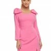 Ashleylauren Ashley Lauren 4470 Pink Cocktail Dress Long Sleeved Bow On Shoulders Mini Slit