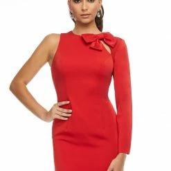 Ashleylauren Long Sleeve Dresses Ashley Lauren 4471 Cocktail Dress Crew Neckline Bow Keyhole One Long Sleeve