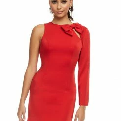 Ashleylauren Long Sleeve Dresses Ashley Lauren 4471 Cocktail Dress Crew Neckline Bow Keyhole One Long Sleeve