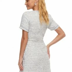 Ashleylauren Ashley Lauren 4472 Blue Tweed Cocktail Dress Bow Pearl Details Short Sleeves 9 Ashleylauren Ashley Lauren 4472 Blue Tweed Cocktail Dress Bow Pearl Details Short Sleeves