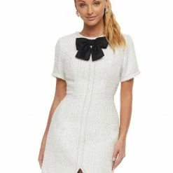 Ashleylauren Ashley Lauren 4472 Blue Tweed Cocktail Dress Bow Pearl Details Short Sleeves 10 Ashleylauren Ashley Lauren 4472 Blue Tweed Cocktail Dress Bow Pearl Details Short Sleeves