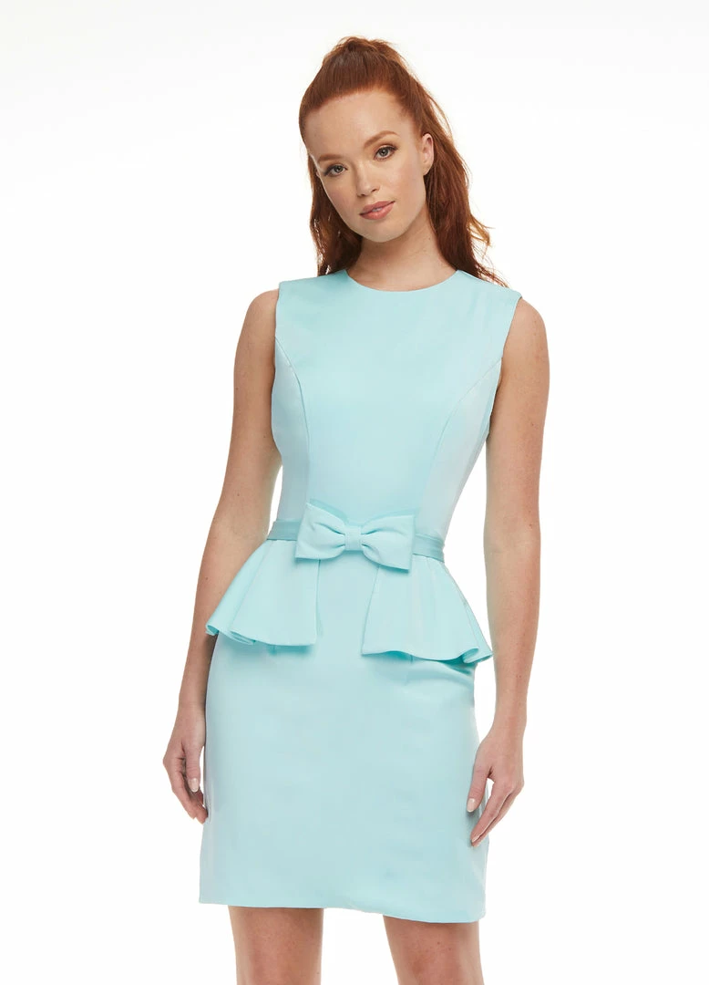 Ashleylauren Ashley Lauren 4475 Aqua Cocktail Dress Peplum Skirt Bow Detail Crew Neckline 3 Ashleylauren Ashley Lauren 4475 Aqua Cocktail Dress Peplum Skirt Bow Detail Crew Neckline