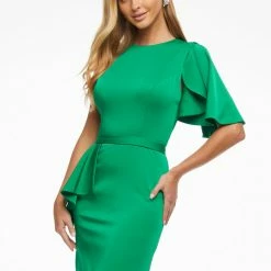 Ashleylauren Ashley Lauren 4476 White Cocktail Dress Crew Neckline One Cape Sleeve Fitted Crepe