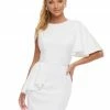 Ashleylauren Ashley Lauren 4476 White Cocktail Dress Crew Neckline One Cape Sleeve Fitted Crepe 1 Ashleylauren Ashley Lauren 4476 White Cocktail Dress Crew Neckline One Cape Sleeve Fitted Crepe