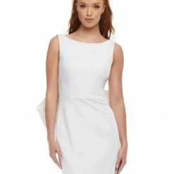 Ashleylauren Ashley Lauren 4477 Pink Cocktail Dress Oversized Bow Back Fitted Crepe Short Dress