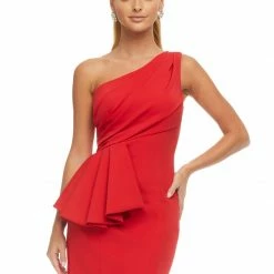 Ashleylauren Ashley Lauren 4478 Navy Cocktail Dress One Shoulder Ruching Crepe Fitted Ruffle Waist 12 Ashleylauren Ashley Lauren 4478 Navy Cocktail Dress One Shoulder Ruching Crepe Fitted Ruffle Waist