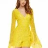 Ashleylauren Ashley Lauren 4338 Yellow Romper Fully Beaded Sequins Long Bell Sleeve Romper Pageant Wear