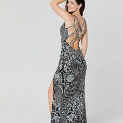 In Stock Primavera Couture 3412 Size 6, 12 Beaded Sequins Prom Dress V Neckline Slit Formal