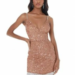 Ashleylauren Ashley Lauren 4387 Aqua Cocktail Dress Sequins With Fringe Hem V Neckline