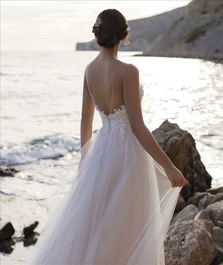 White One Bridal BETHANY Pronovias Wedding Dress Shimmer Tulle 3d Floral Plunging Neckline 7 White One Bridal BETHANY Pronovias Wedding Dress Shimmer Tulle 3d Floral Plunging Neckline