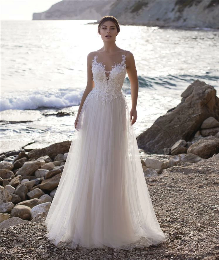 White One Bridal BETHANY Pronovias Wedding Dress Shimmer Tulle 3d Floral Plunging Neckline 3 White One Bridal BETHANY Pronovias Wedding Dress Shimmer Tulle 3d Floral Plunging Neckline