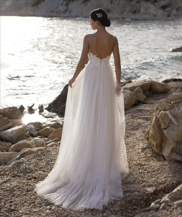 White One Bridal BETHANY Pronovias Wedding Dress Shimmer Tulle 3d Floral Plunging Neckline 8 White One Bridal BETHANY Pronovias Wedding Dress Shimmer Tulle 3d Floral Plunging Neckline