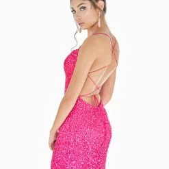 In Stock Ashley Lauren 4293 Fuchsia Cocktail Dress Size 10 Sequin Beaded Ombre Short With Corset