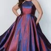 In Stock Ballgown Dresses Sydney's Closet SC7334 Size 14 Shimmer Prom Dress High Neckline Plus Sized A Line SC 7334