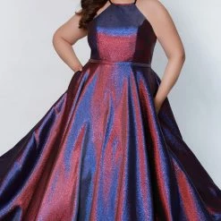 In Stock Ballgown Dresses Sydney's Closet SC7334 Size 14 Shimmer Prom Dress High Neckline Plus Sized A Line SC 7334