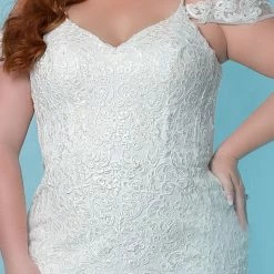 Mermaid Dresses Sydney's Closet SC5273 Tamara Wedding Dress Lace Mermaid Plus Sized Off The Shoulder SC 5273