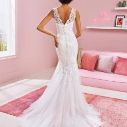 White One Bridal BILLIE Pronovias Wedding Dress Lace Mermaid Tulle Skirt Sheer Straps Mermaid Dresses