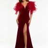 Ashleylauren Ashley Lauren 11172 Velvet Evening Gown With Shoulder Ruffle Details