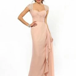 In Stock Backless Dresses Adagio Bridesmaids Dress 131 Size 12, 16 Long Blush Formal Dress Lace Cap Sleeves