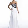 In Stock Adagio Bridesmaids BM142 White Black Fit & Flare Formal Dress Lace Bodice Bow