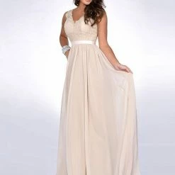In Stock CLEARANCE Adagio Bridesmaids BM157 Size 6,12,16 Lace V Neck A Line Dress Chiffon Formal