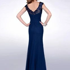 In Stock CLEARANCE Adagio BM 158 Long RED Sheer Lace High Neck Formal Dress Size 6, 10 High Neck Fitted