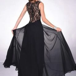 In Stock Adagio BM165 Long V Neck Lace Chiffon Formal Evening Dress Size 22 Plus Size Cashmere