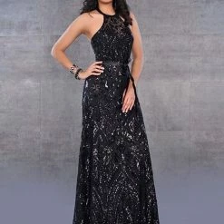 In Stock Envious Couture BM 171 Size 6 Long Black Sequin Formal Dress High Neck