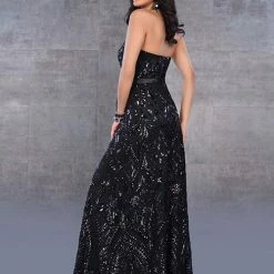 In Stock Envious Couture BM 171 Size 6 Long Black Sequin Formal Dress High Neck