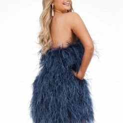 Ashleylauren Ashley Lauren 4467 Hot Pink Cocktail Dress Strapless Full Feathers Bow Waistline