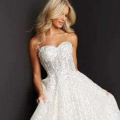 JVN By Jovani Ballgown Dresses Jovani JVN08417 Lace Prom Dress Strapless Ball Gown Sheer Corset JVN 08417