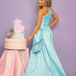 In Stock Sugar Kayne C122 Ice Blue Girls One Shoulder Romper Size 10 Layered Overskirt Pageant Ruched Jumpsuits & Rompers