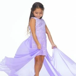 In Stock Ashley Lauren Kids 8055 Size 12 Lilac Kids Lace Applique Romper With Detachable Overskirt Pageant Wear