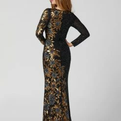 Discontinued Primavera Couture 3371 Floral Sunflower Beading Long Sleeve Evening Gown Long Sleeve Dresses