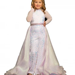 Jumpsuits & Rompers Sugar Kayne C104 Girls Sequin Velvet Jumpsuit Long Sleeve Pageant Dress Overskirt