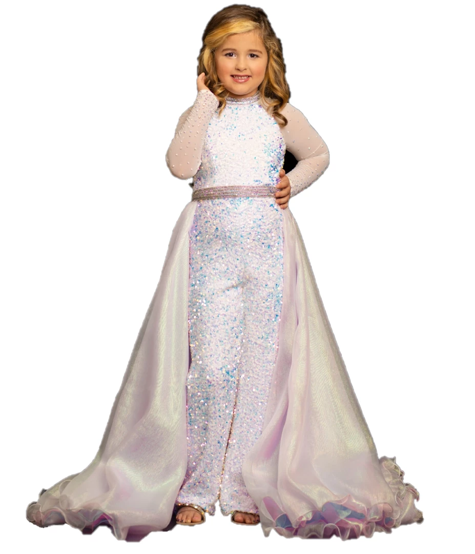 Jumpsuits & Rompers Sugar Kayne C104 Girls Sequin Velvet Jumpsuit Long Sleeve Pageant Dress Overskirt 4 Jumpsuits & Rompers Sugar Kayne C104 Girls Sequin Velvet Jumpsuit Long Sleeve Pageant Dress Overskirt