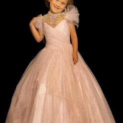 Discontinued Sugar Kayne C106 Metallic Glitter A Line Crystal High Neck Pageant Dress Formal Ballgown Dresses