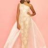 Metallic Dresses Sugar Kayne C113 Long Metallic Glitter Girls Lace Jumpsuit Overskirt Pageant Skirt