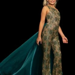 Metallic Dresses Sugar Kayne C113 Long Metallic Glitter Girls Lace Jumpsuit Overskirt Pageant Skirt