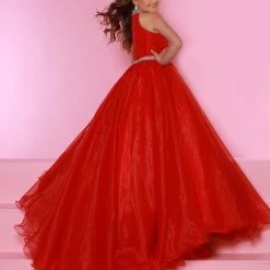 Sugar Kayne C114 Girls A Line Organza Pageant Dress Ballgown Pastel Gown High Neck